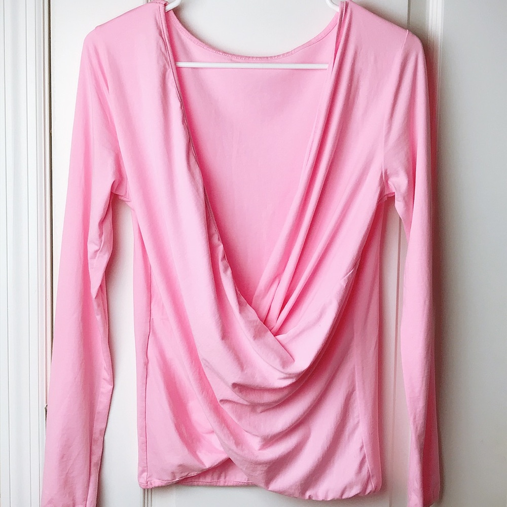 NWOT Plunging Twist Back Bright Pink Top